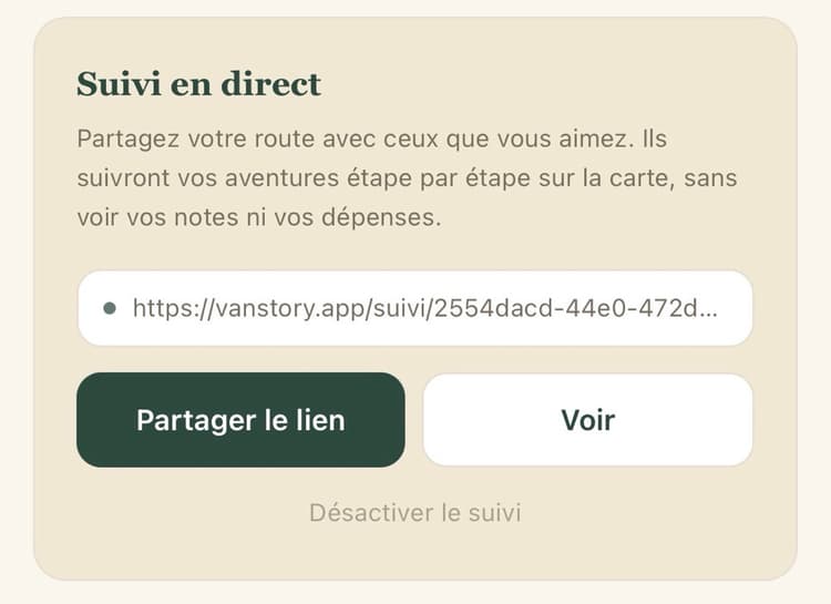 Activer le suivi en direct depuis l'app