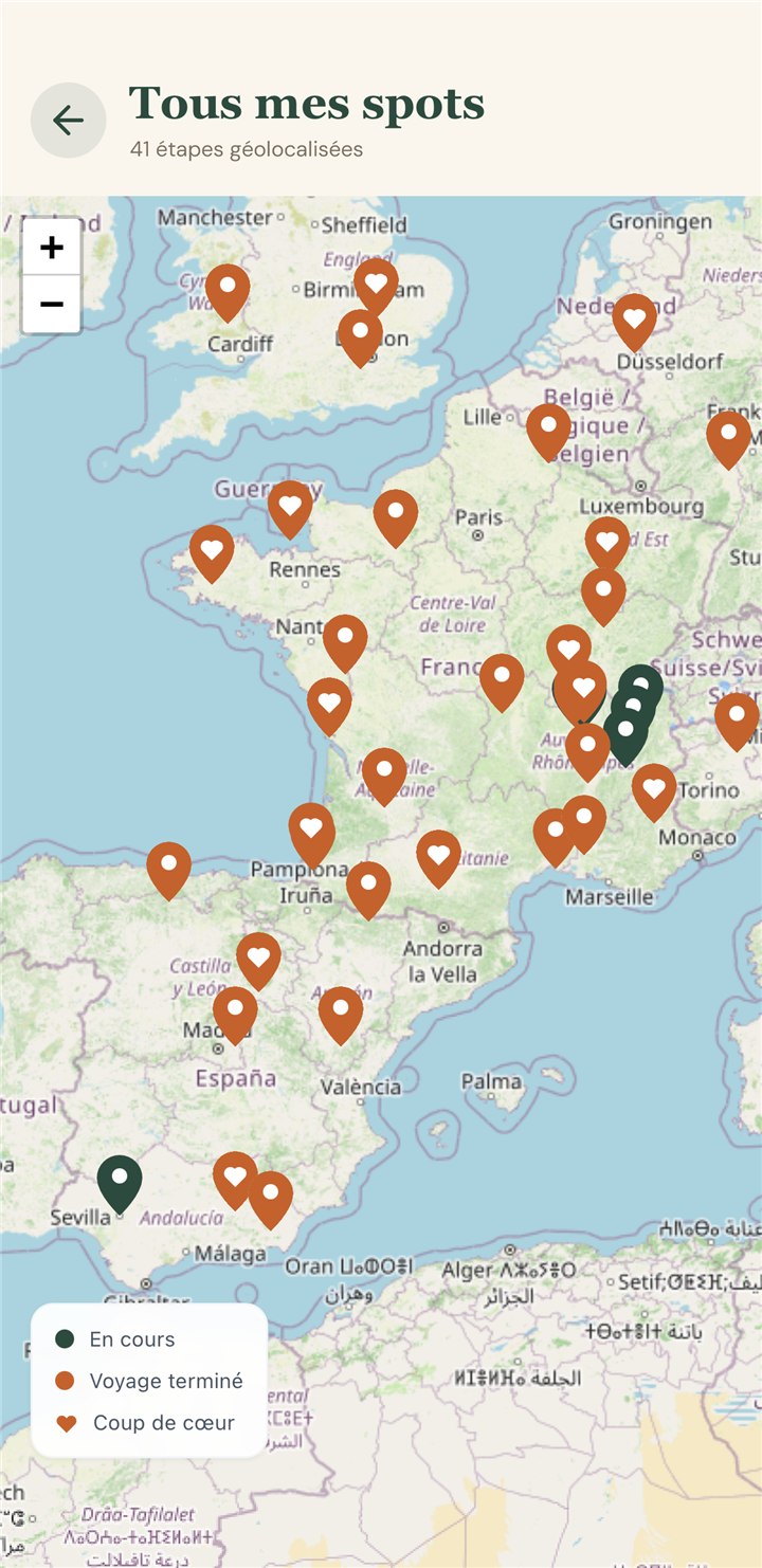 La carte personnelle de tous ses spots